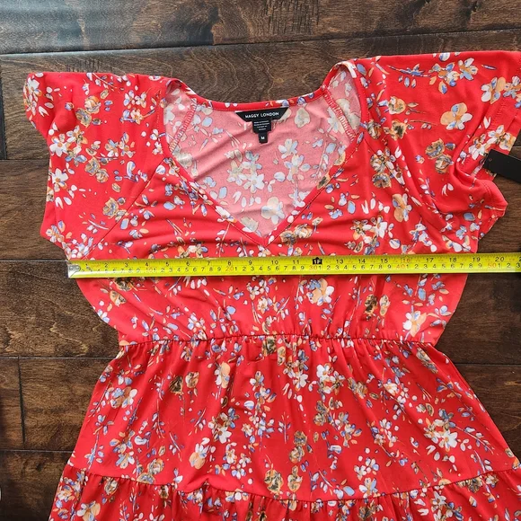 Maggy London Coral MULTI Floral Tiered Babydoll Dress Size: M - Picture 8 of 11